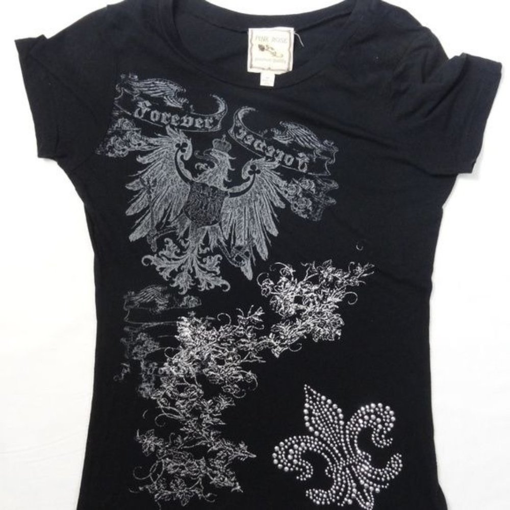 Pink Rose Black Forever New Orleans Eagle Shirt Size Medium